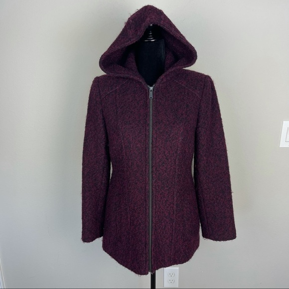 Anne Klein red/maroon marbled hooded full zipper warm coat size S - Picture 2 of 12